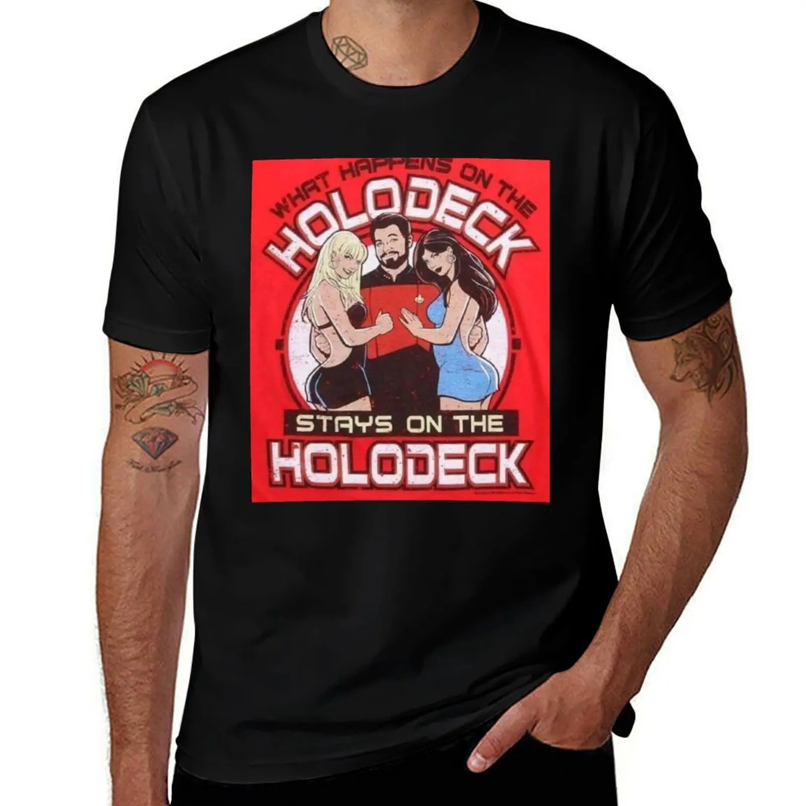 

what happens on the holodeck stays on the holodeck T-Shirt t shirt man designer t shirt for man 100 percent cotton