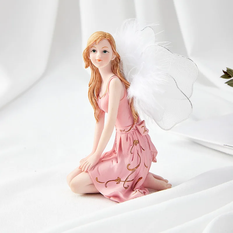 Flower Fairy Resin Ornaments Pink Angel Girl Home Decor On Desk Accessories Kawaii Figurine Home Decoration