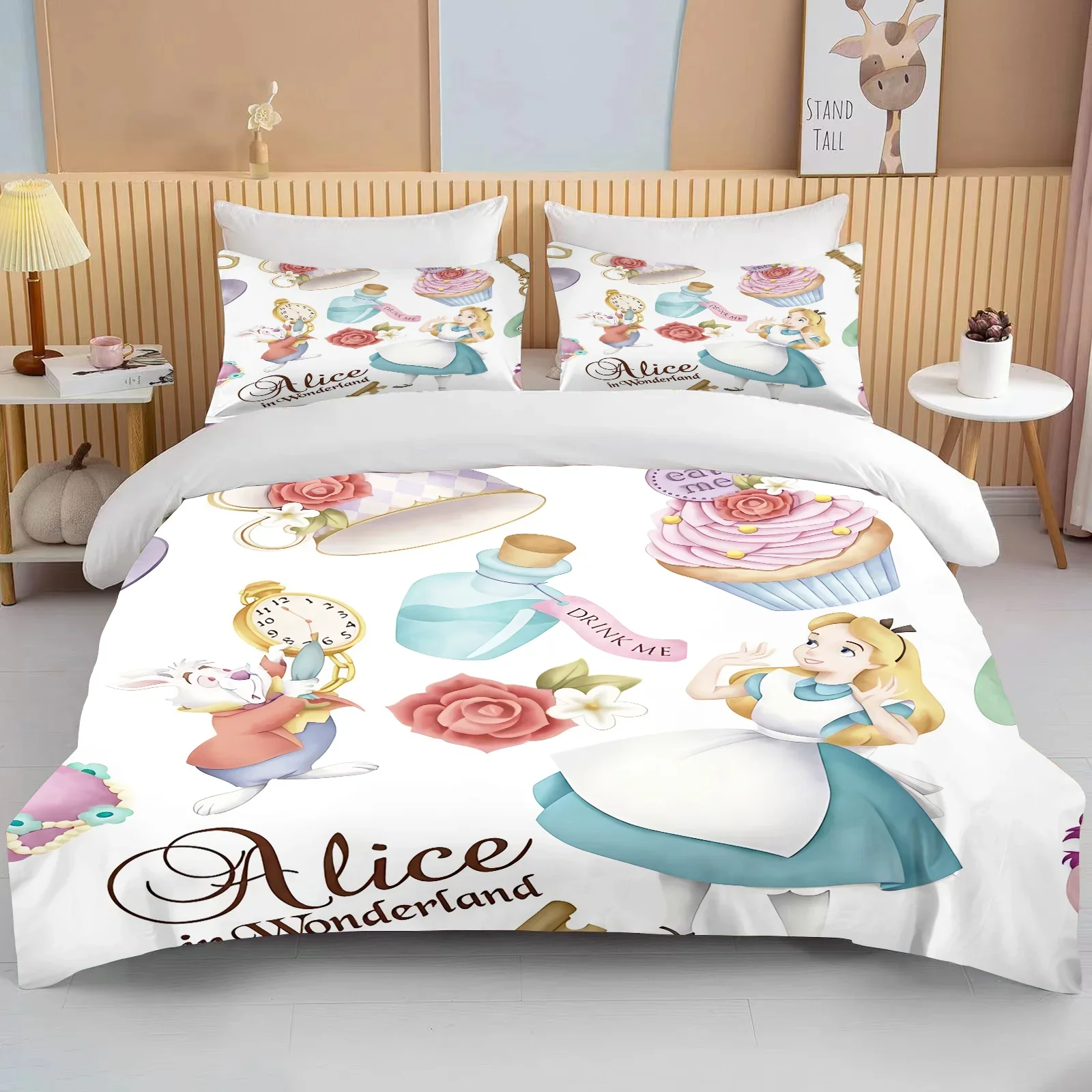 

Disney Alice in Wonderland Printed Bedding Set Duvet Cover 1 Duvet Cover 2 Pillowcases Adult and Children Bedding Set Luxury