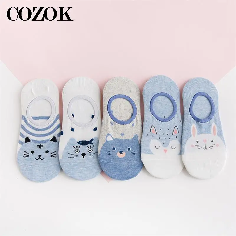 10pcs=5pairs/lot Summer Cotoon Socks Women Cartoon Animal Head Lovely Girls Women Boat Socks Invisible Silica Gel Sock Slippers image 6