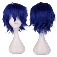 QQXCAIW Hombres Azul Oscuro Traje Corto Peluca Cosplay Niños 30 Cm Pelucas de Pelo Sintético Resistentes al Calor