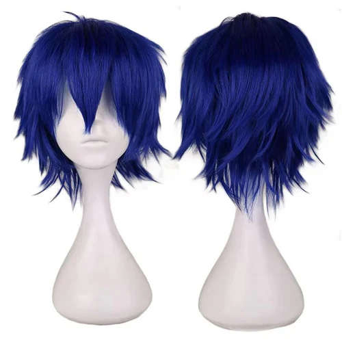 QQXCAIW Hombres Azul Oscuro Traje Corto Peluca Cosplay Niños 30 Cm Pelucas de Pelo Sintético Resistentes al Calor