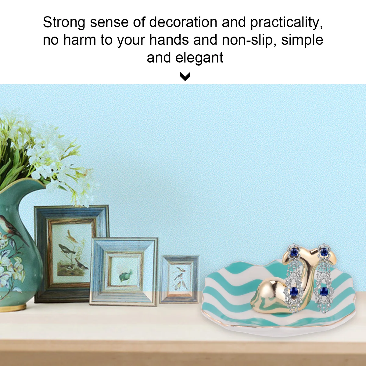 صينية تخزين المجوهرات الخزفية بتصميم دولفين طبق مزخرف للخواتم والأقراط والمفاتيح والأساور ديكور غرفة النوم والحمام المنزلي