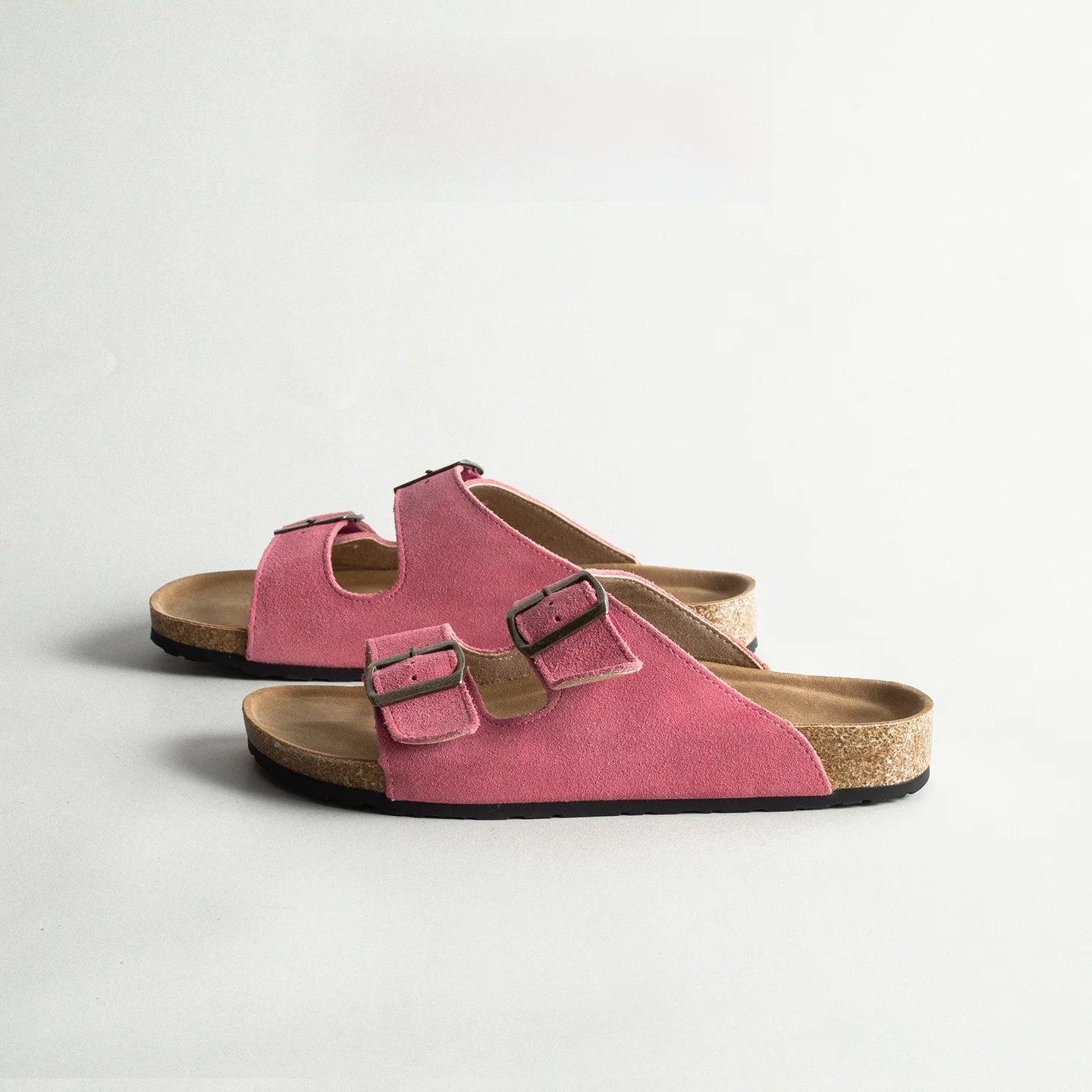 

Leather Buckle Flat Bottom Cork Slippers Women Summer Outdoor Casual Lazy One-Step Beach Shoes Thong Design