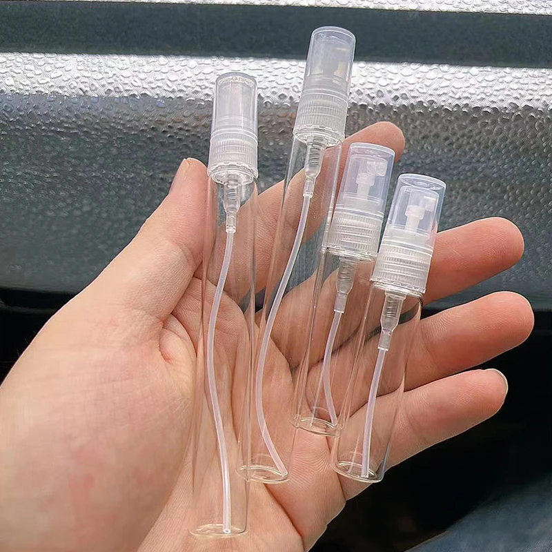 Mini botella de vidrio transparente para Perfume, botella vacía para cosméticos, tubo de ensayo de muestra, viales de vidrio fino de 2ML, 3ML, 5ML, 10ML