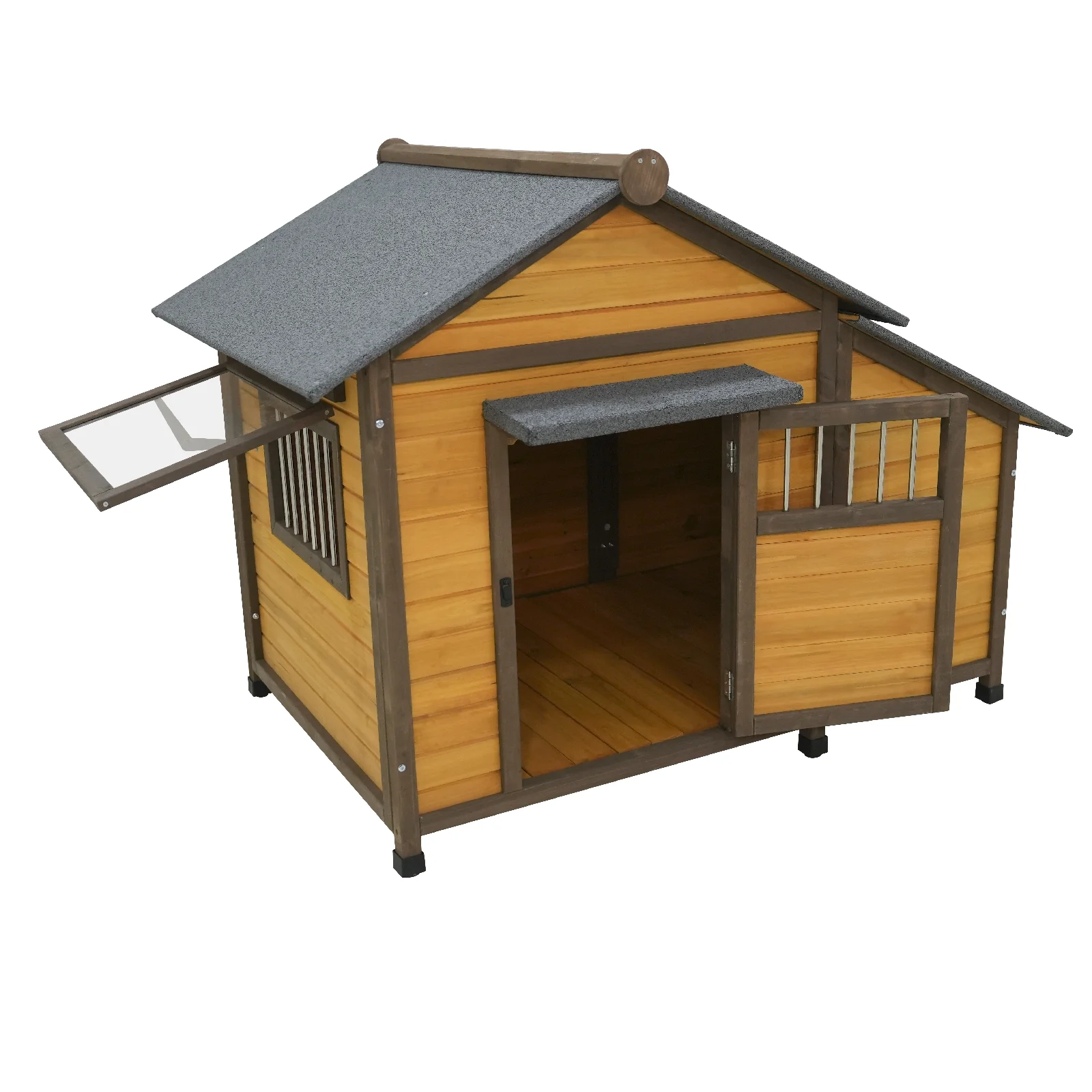 Outdoor Solid Wood Dog House Warmth-Retaining All-Season Universal Kennel for Dogs & Cats Rural Villas