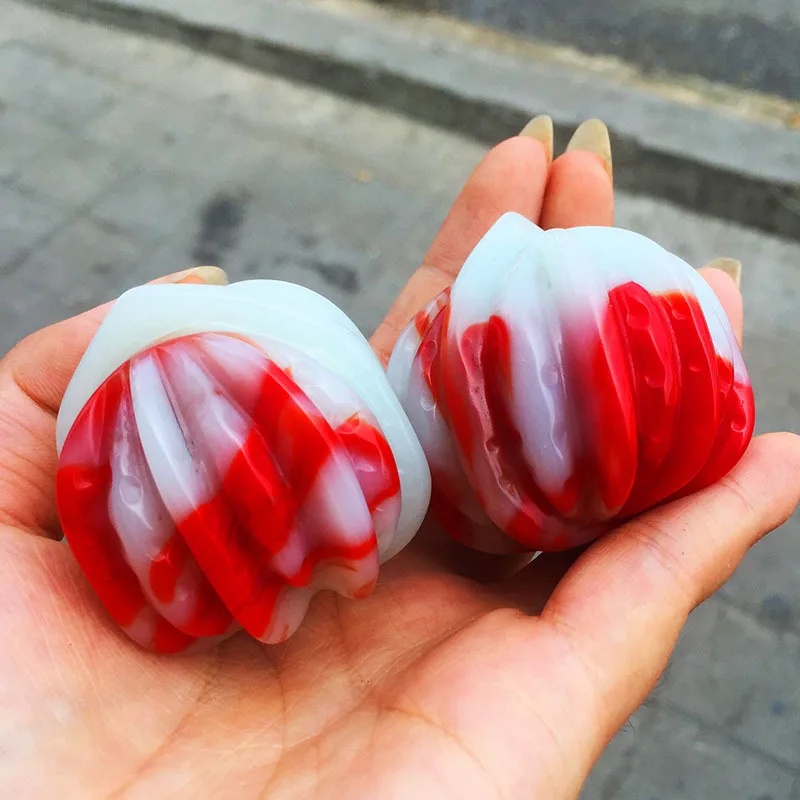 Jade Handle Pieces Xinjiang Hetian Jade Jinsi Jade Chicken Blood Jade White and Red Walnut Handball Playing with Hands Wholesale