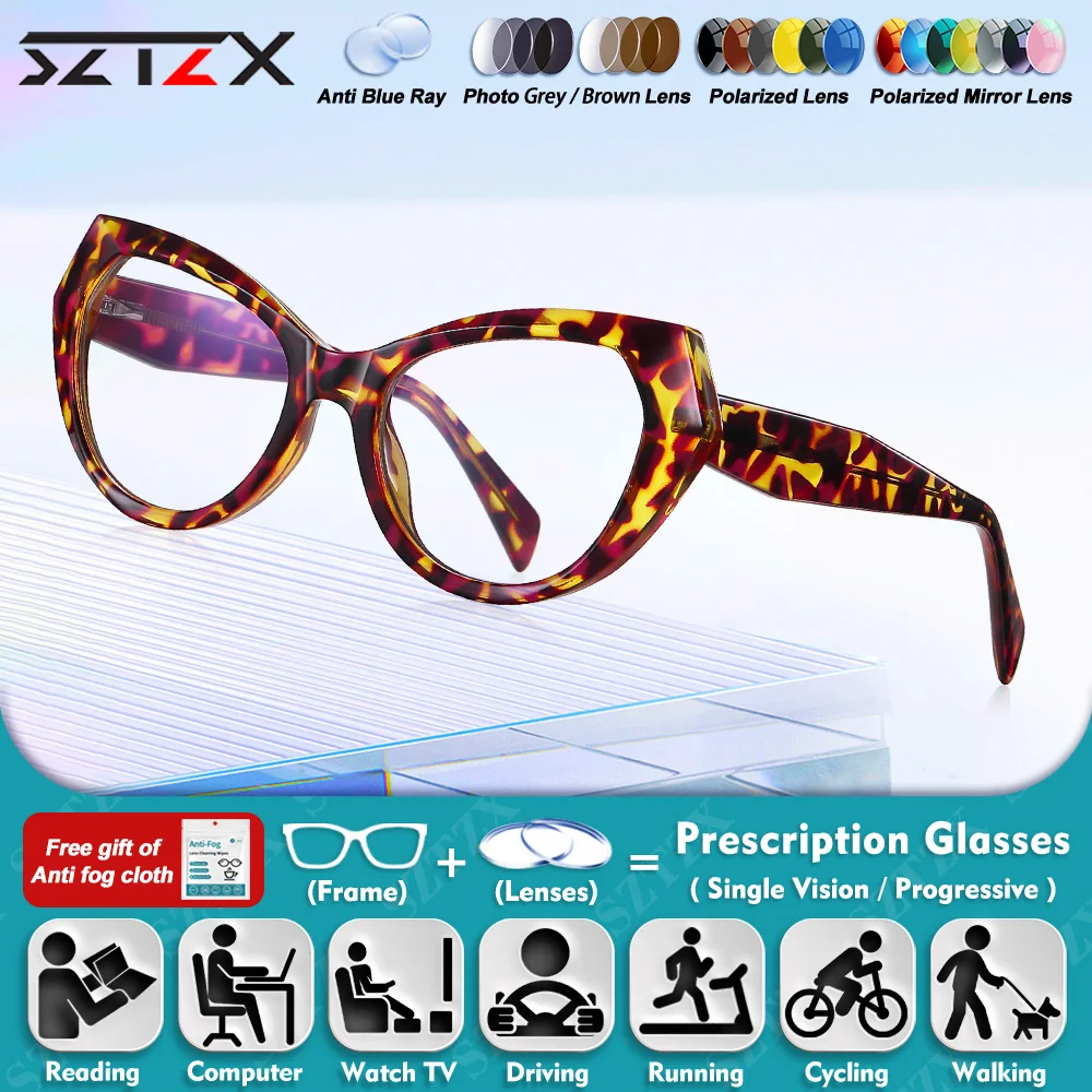 

SZTZX Fashionable Minimalist Polygon Myopia Prescription Glasses Women Anti Blue Light Computer Progressive Photochromic Eyeware