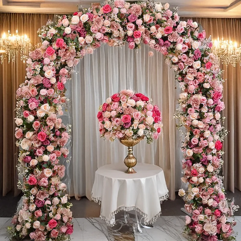 

240Cm Pink Purple Rose U Shaped Arch & Flower Ball Wedding Welcome Area Exhibition Hall Props