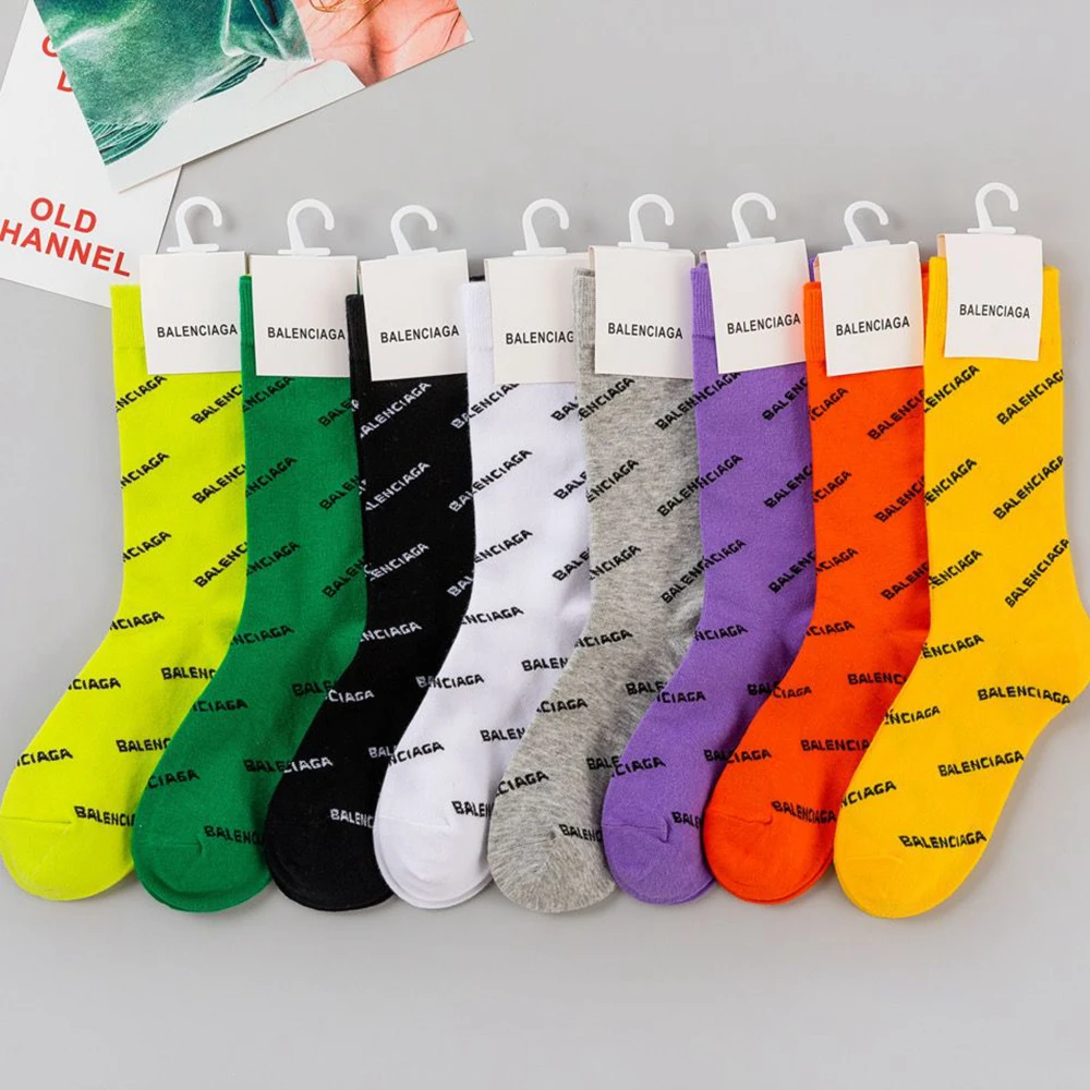 2023 New Paris Socks Personality Alphabet Trendy Brand Candy Color Socks Sports Skateboard Leisure Hip-hop Street Cotton Socks