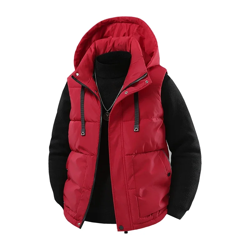 

Sporty and Casual Cycling Vest Warm Cotton Vest Men Autumn and Winter New Mens Down Cotton Vest Hooded Stand-up Collar Work Vest