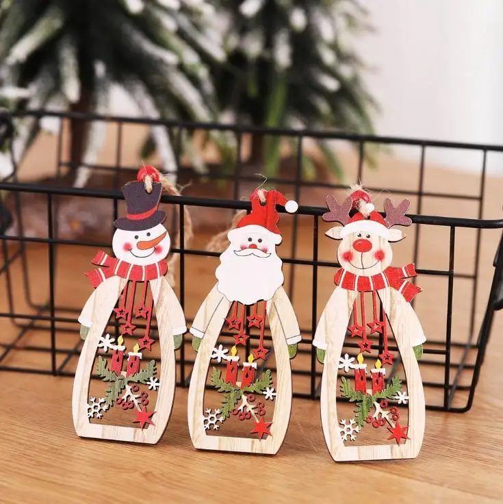 Christmas Tree Decoration Hanging Wooden Santa Snowman Reindeer Carve Pendant Ornaments Xmas Holiday Party Favors Wholesale