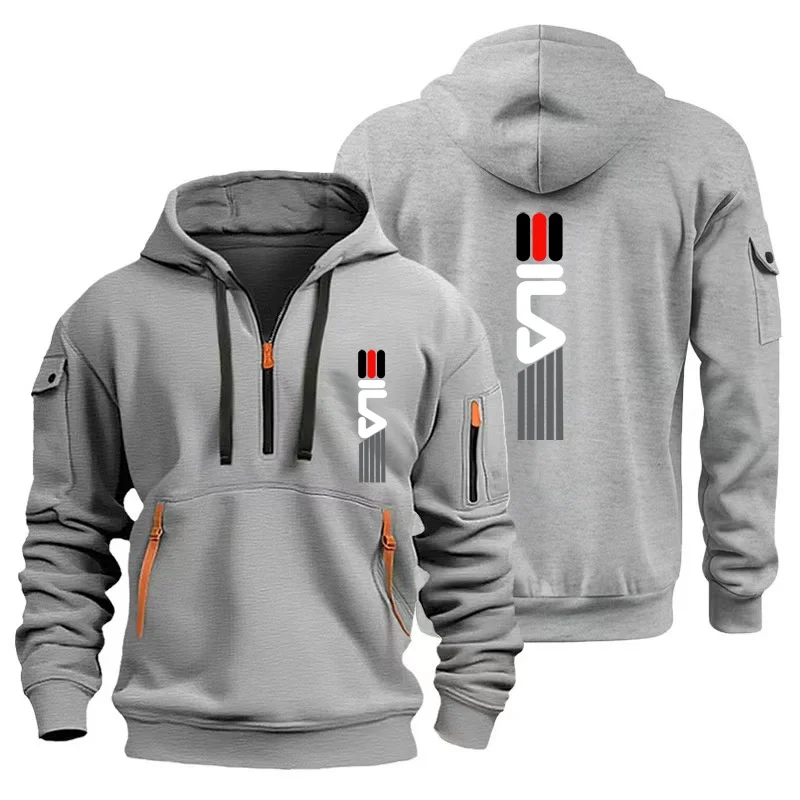 2024Autumn and Winter new men\'s brand fashion hoodie casual European size pullover multi-pocket zipper design loose sweatshirt