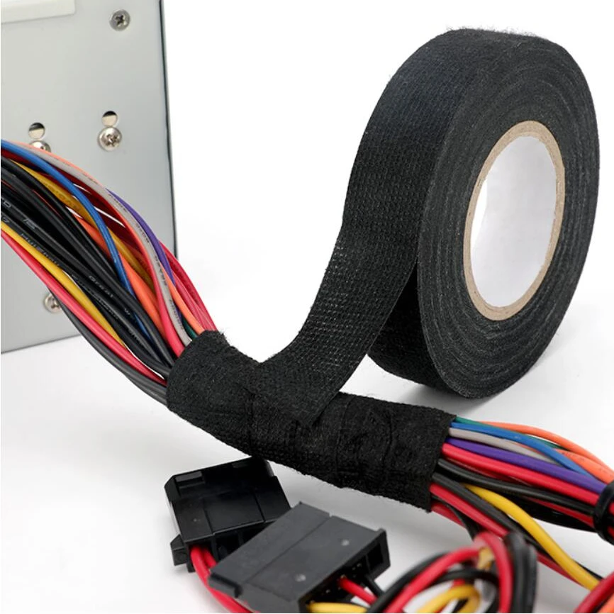 19mm 25mm Black Noise Reduction Adehsive Tape Electrical Maintenance Auto Car Wiring Harness Strapping Fabric Flannel Cloth Tape