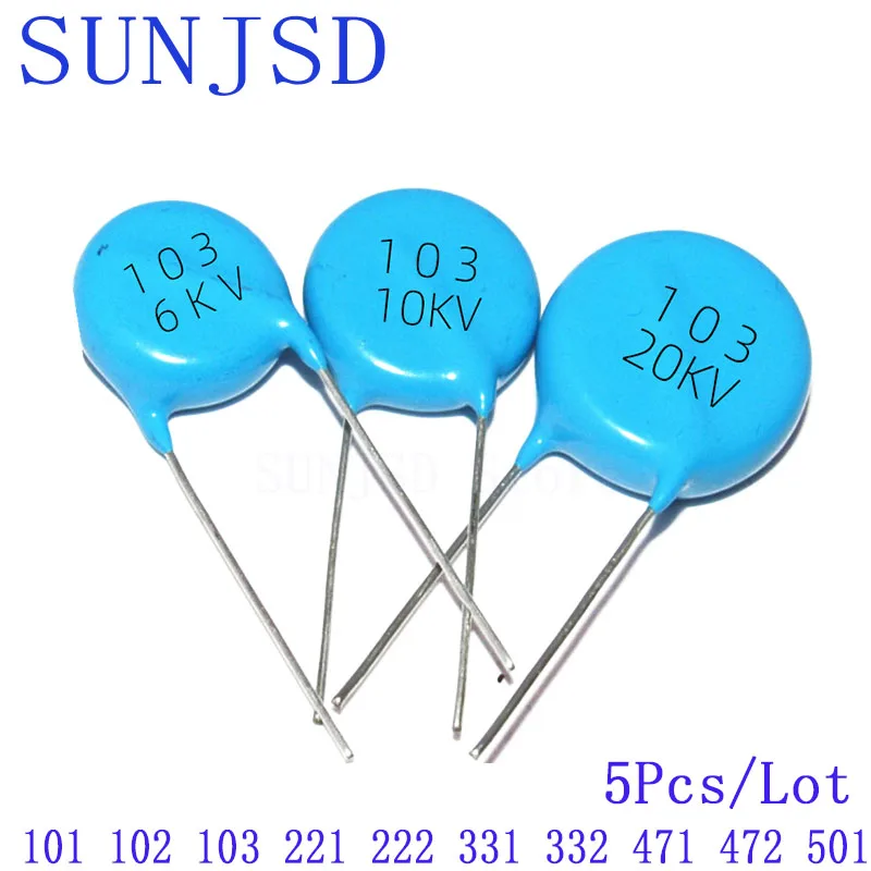 SUNJSD 5Pcs 10KV 15KV 20KV 25KV 30KV 40KV 50KV 101 102 103 221 222 331 332 471 472 501 CT81 High Voltage Ceramic Chip Capacitor