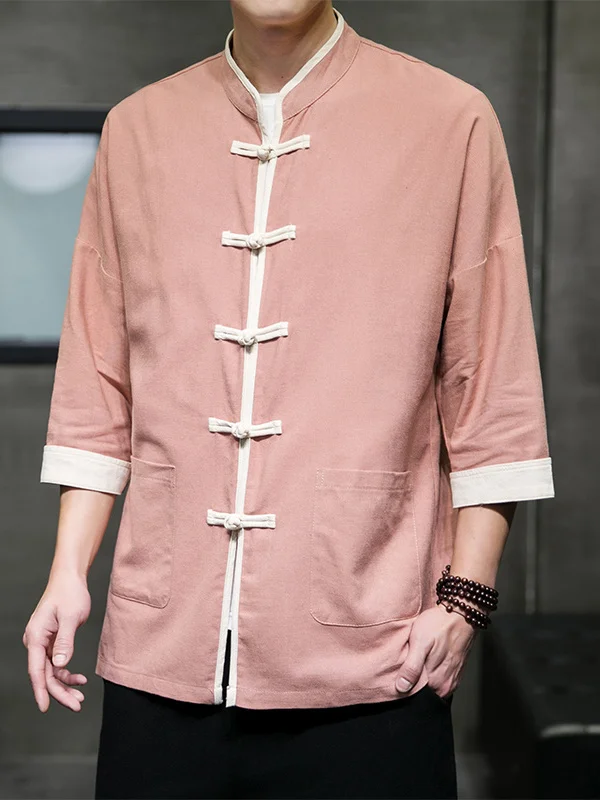 

Мужской костюм Ханьфу в стиле Тан, сшитый из хлопка и льна, дышащий, в стиле ретро, с цветными вставками, модель Seven-Quarter Sve irt...