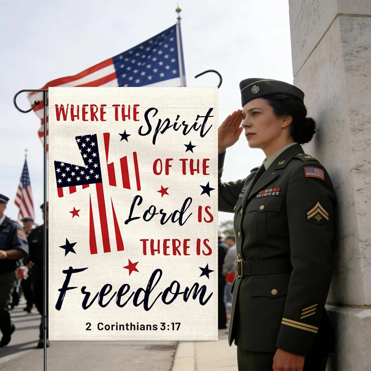 Patriotic Memorial Garden Flag 12x18 Inch Double Sided, Christian Religious Freedom Flags for Outdoor Decor, 4th of July Ame PPM