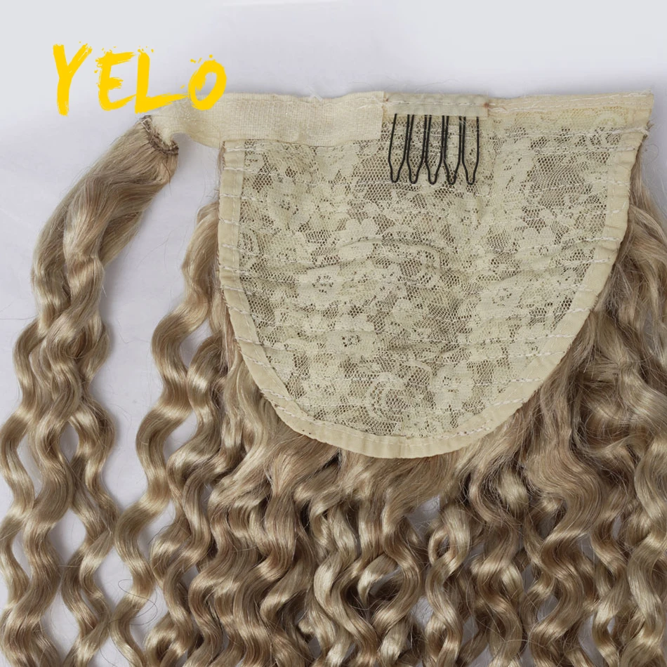 YELO Brazilian Water Wave Ponytail 100% Human Hair For Women Wrap Around Remy Hair Extensions Clip Ins Curly Hair Natural Color image 4