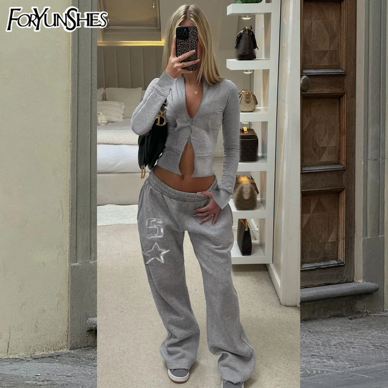 

Women's Zipper Hoodie Tracksuits Slim Fit Wide Leg Pants Two Piece Fashionable Comfortable Sweatshirt Set 2025 Fall Winter