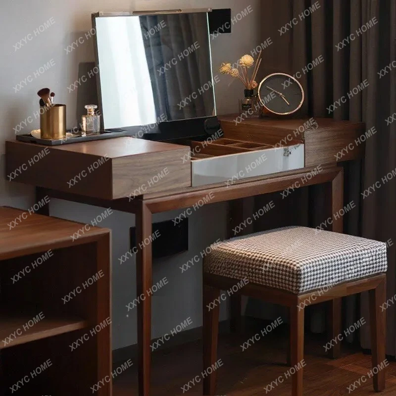 Black Walnut Solid Wood Dressing Table Storage Dressing Table Flip Mirror Simple Bedroom Dressing Table Minimalist Taoyuan