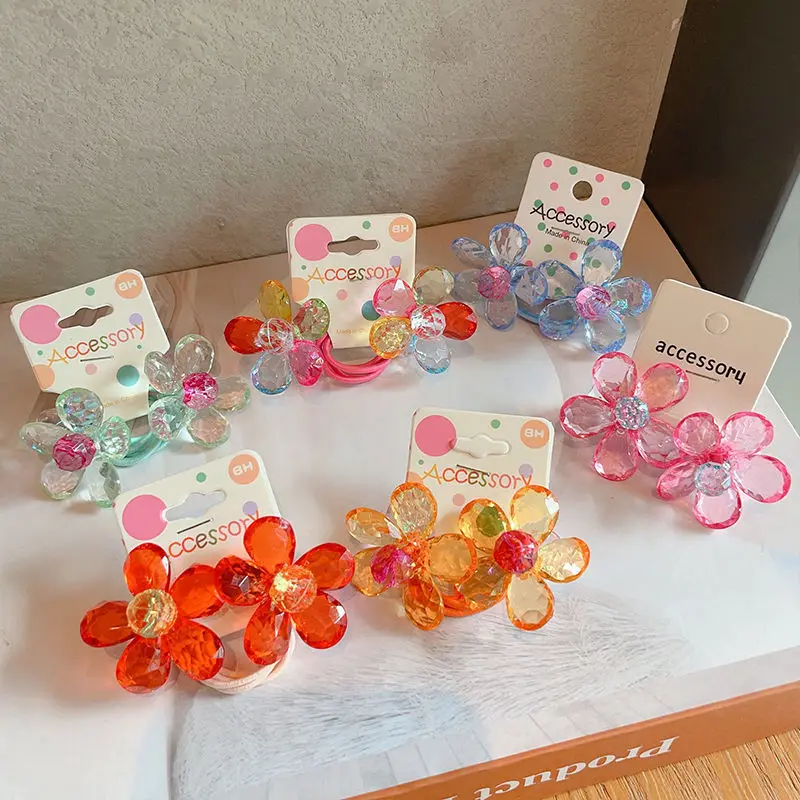 Hair Bands Girls Cute Flower High Elastic Soft Fabric Gentle Hair Friendly Ponytail Bun School Travel Party Lightweight