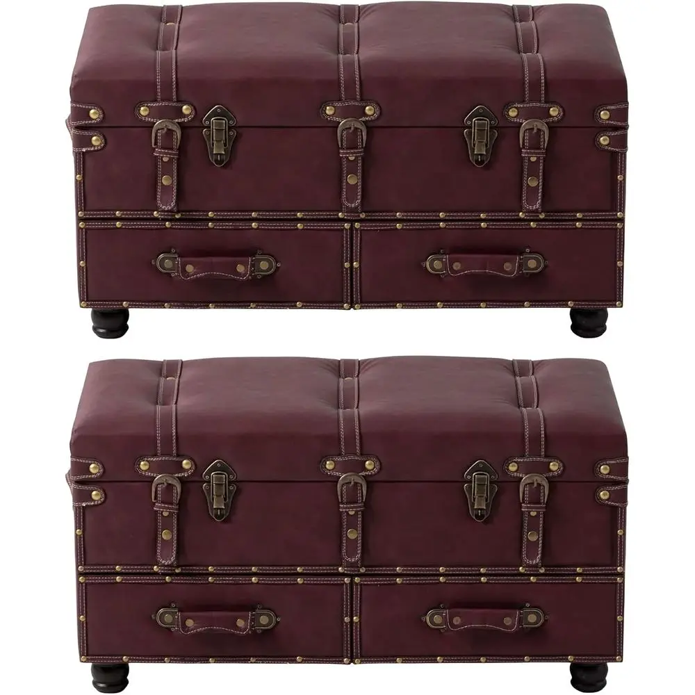 - Storage Ottoman Bench Set o 2 - k Magenta | aux Leather Upholstery, 31.5 in x 15.75 in x 17.25 in, Hinged Lid With , 250 lb ac