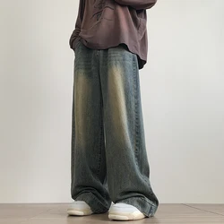 Jeans blu Vintage strappati pantaloni uomo pantaloni in Denim a gamba larga uomo Oversize Streetwear moda Casual Jeans dritti larghi