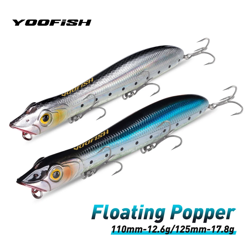 Isca Artificial Yoofish Topwater Popper 110mm 12.6g 125mm 17.8g para Pesca de Bass e Snakehead