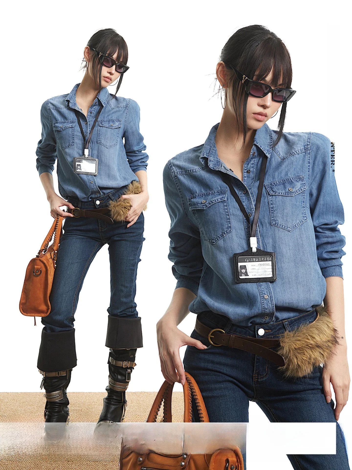 

UNCMHISEX American Retro Waed Blue Long Sve Denim irt Women Loose oulder Jaet Autumn Faion Ladies Premium Clothing