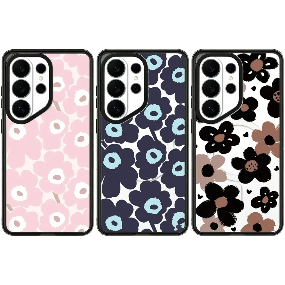 

Black Blue Brown Flower Acrylic Black Border Case for Samsung Galaxy S26 S25 S24 S23 Ultra S26U S24+ S25+ S26 Plus Case