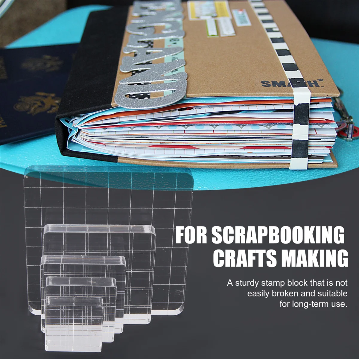 6 조각 스탬프 블록 아크릴 클리어 스탬핑 블록 스크랩북 공예를위한 그리드 라인이있는 도구 HY 만들기