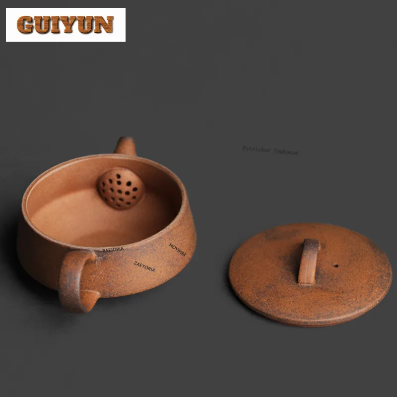 130ml Coarse Pottery Old Rock Clay Large Caliber Teapot Aesthetic Tea Infuser Pot Tea Brewing Kettle With Ball Hole Teaset Craft