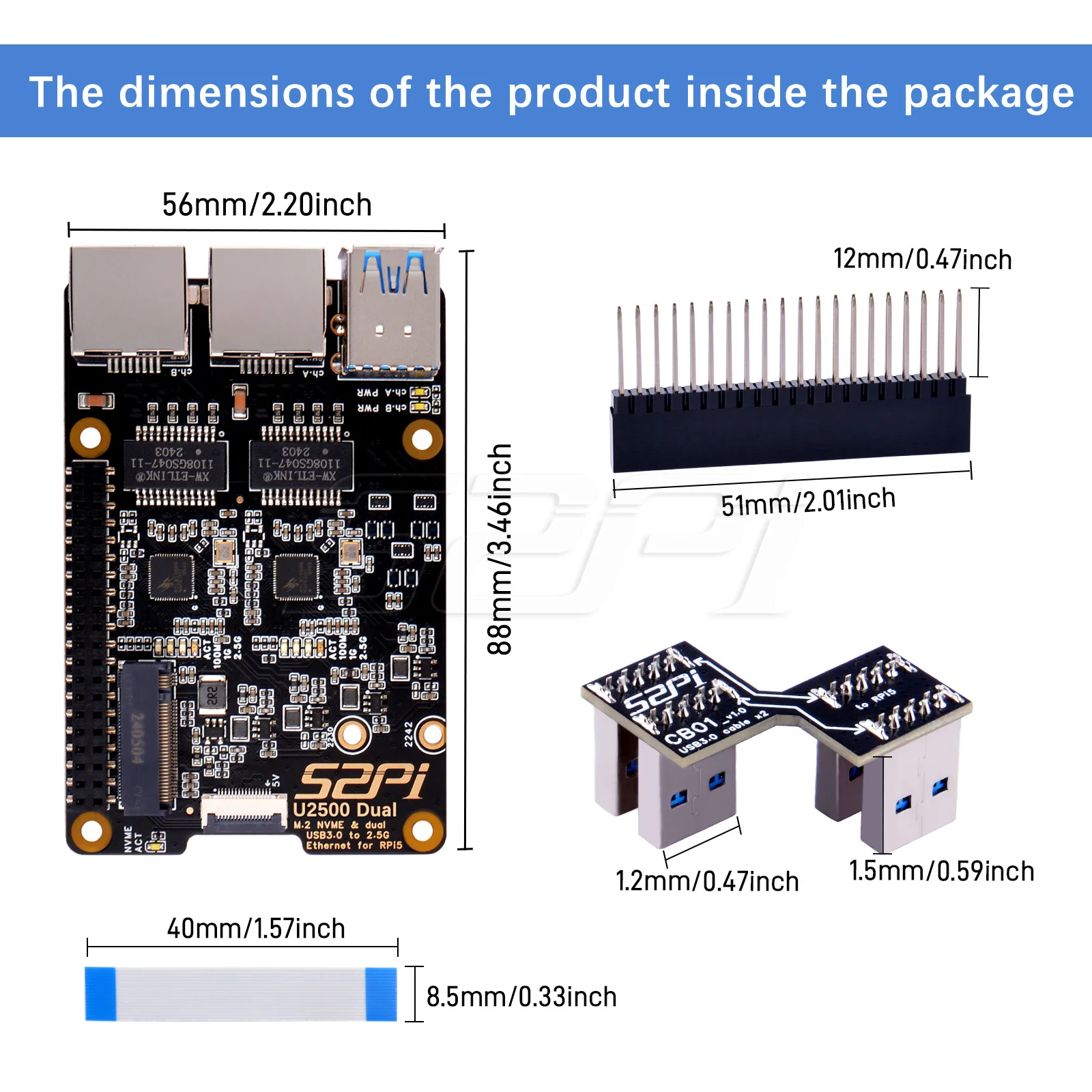 Imagem -05 - Placa Adaptadora de Extensão para Raspberry pi U2500 M.2 Nvme Dual Usb 3.0 a 2.5g