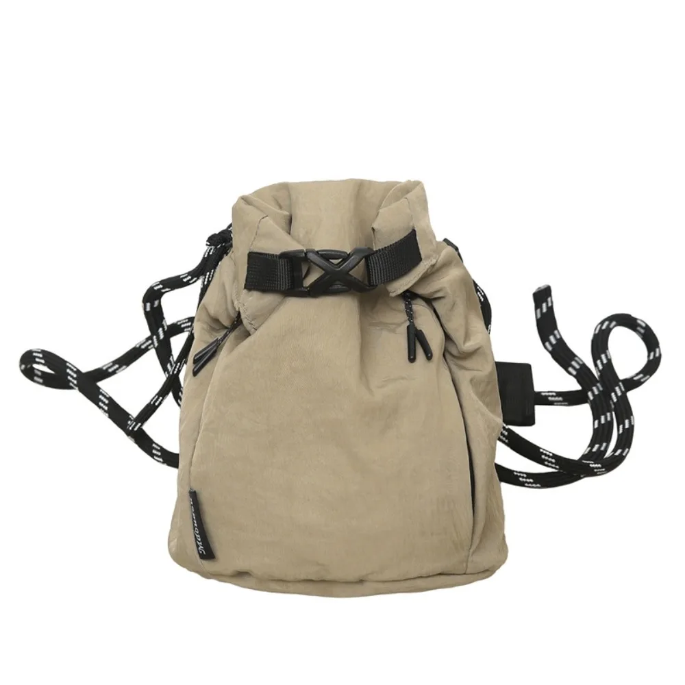

Korean Style Drawstring Bucket Bag Purse Handbag Nylon Shoulder Bag Phone Bag Adjustable Shoulder Strap Small Crossbody Bag
