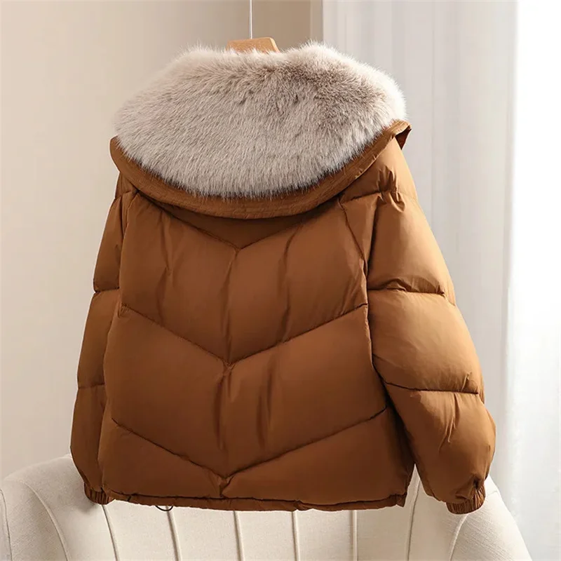 Puffer Jackets Women Fur Collar Down Cotton-Padded Coat 2025Winter New Korean Short Cotton-Padded Jacket Fashion Overcoat Ladies
