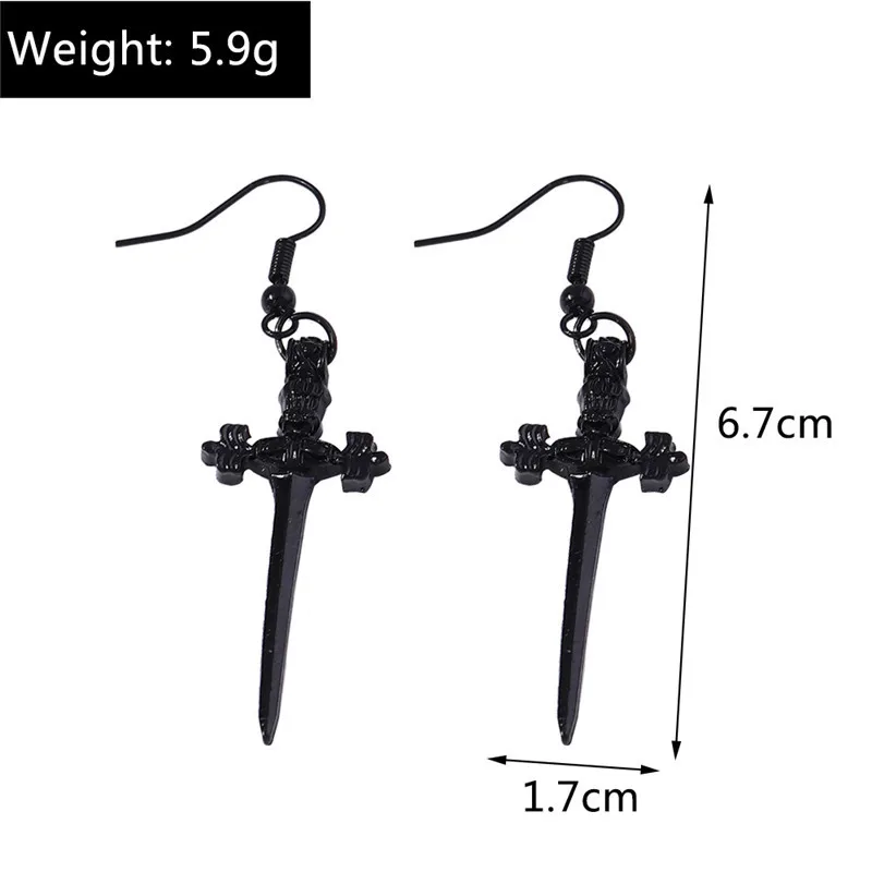 Aihua Gothic Vintage Schwert-Ohrringe für Damen und Herren, modischer Punk-Rock-Party-Schmuck, Accessoires, Geschenk, Fantasy-Kreuz-Ohrringe – Detail 8