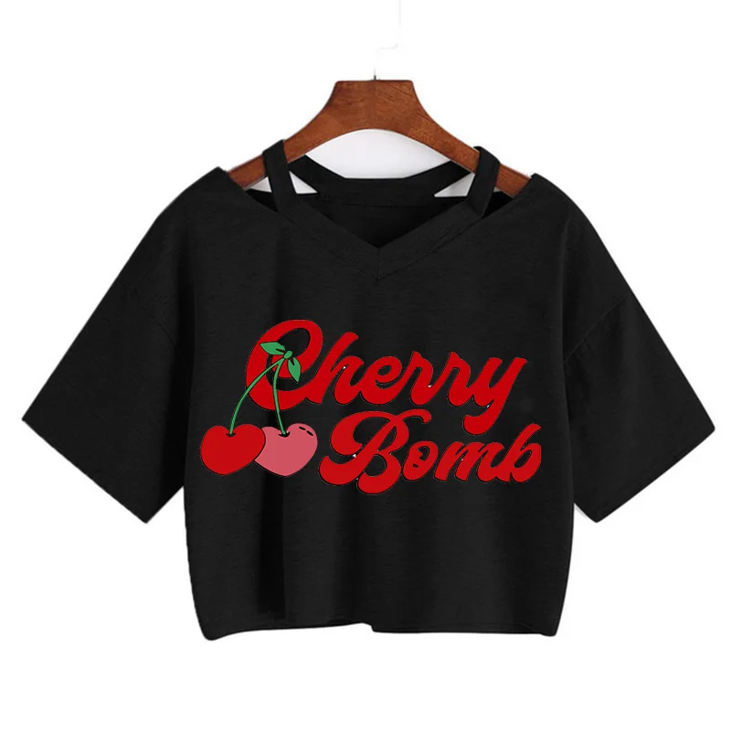 Brooklyn Strawberry Cherry Crop Top Casual T-Shirts Gothic Tee Shirt 90s Cropped Tshirt Women Summer Tops Streetwear Clothes