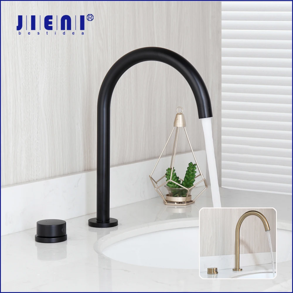 

JIENI Matte Black Bathroom Bathtub Faucet 2 Pcs Wash Basin Sink Faucet Chrome Brass Vanity Faucet Brushed Gold Mixer Tap Faucet