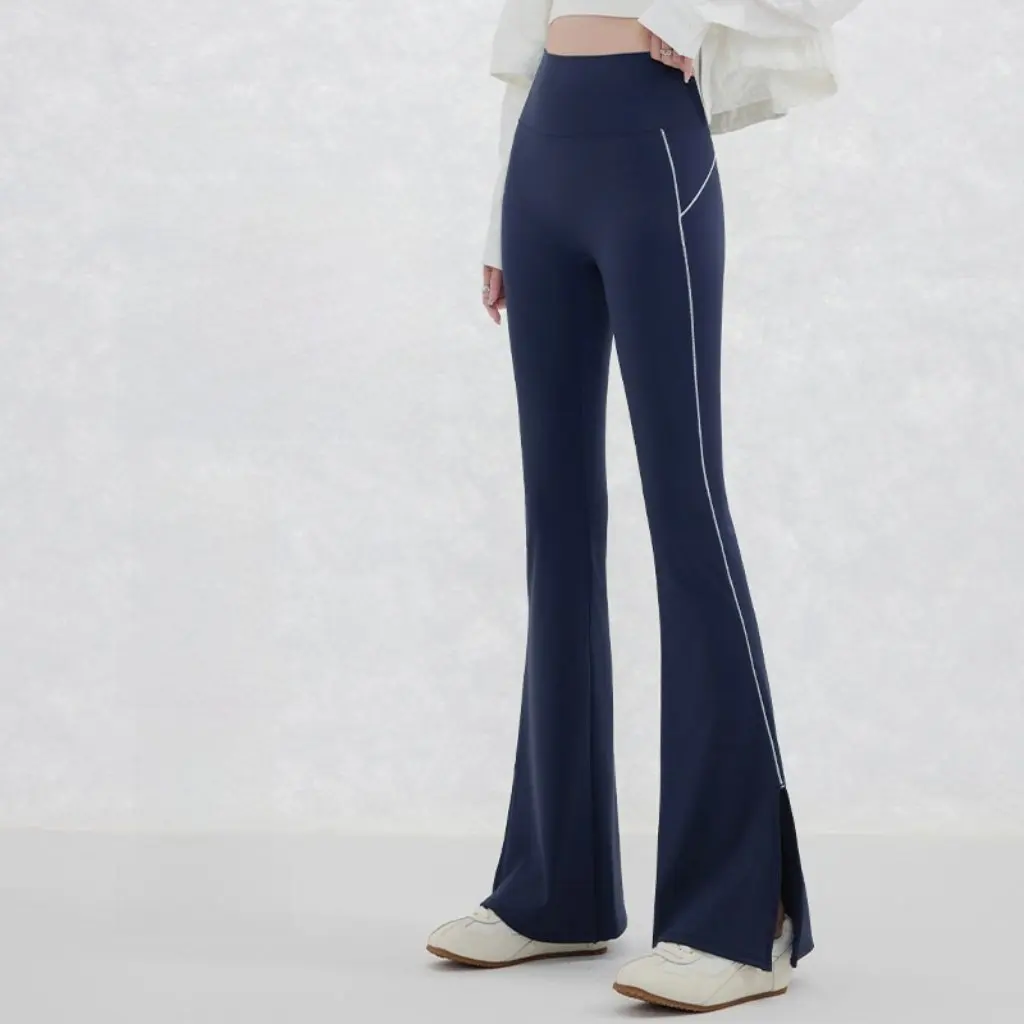 

Moby Dick Women's High Waist Split Base Yoga Pants Curve Micro Shark Design Slim Fit Bell Pants Outer Wear for Casual Occasions