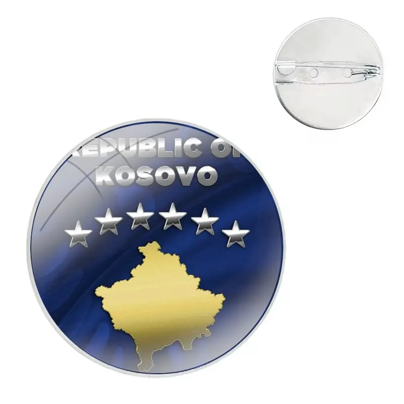 Glass Dome Brooches Shirt Lapel Bag Cute Badge Pins For Clothes Hat Accessories Kosovo National flag