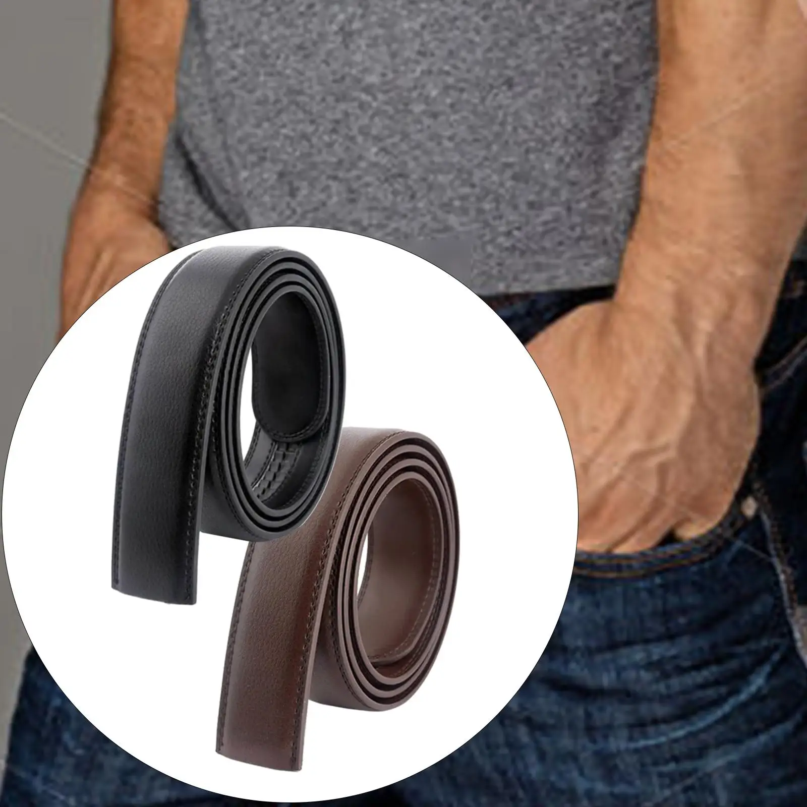 

Casual Leather Belt 1.38inch Wide No Holes Waist Strap 49inch Belt Strap for DIY