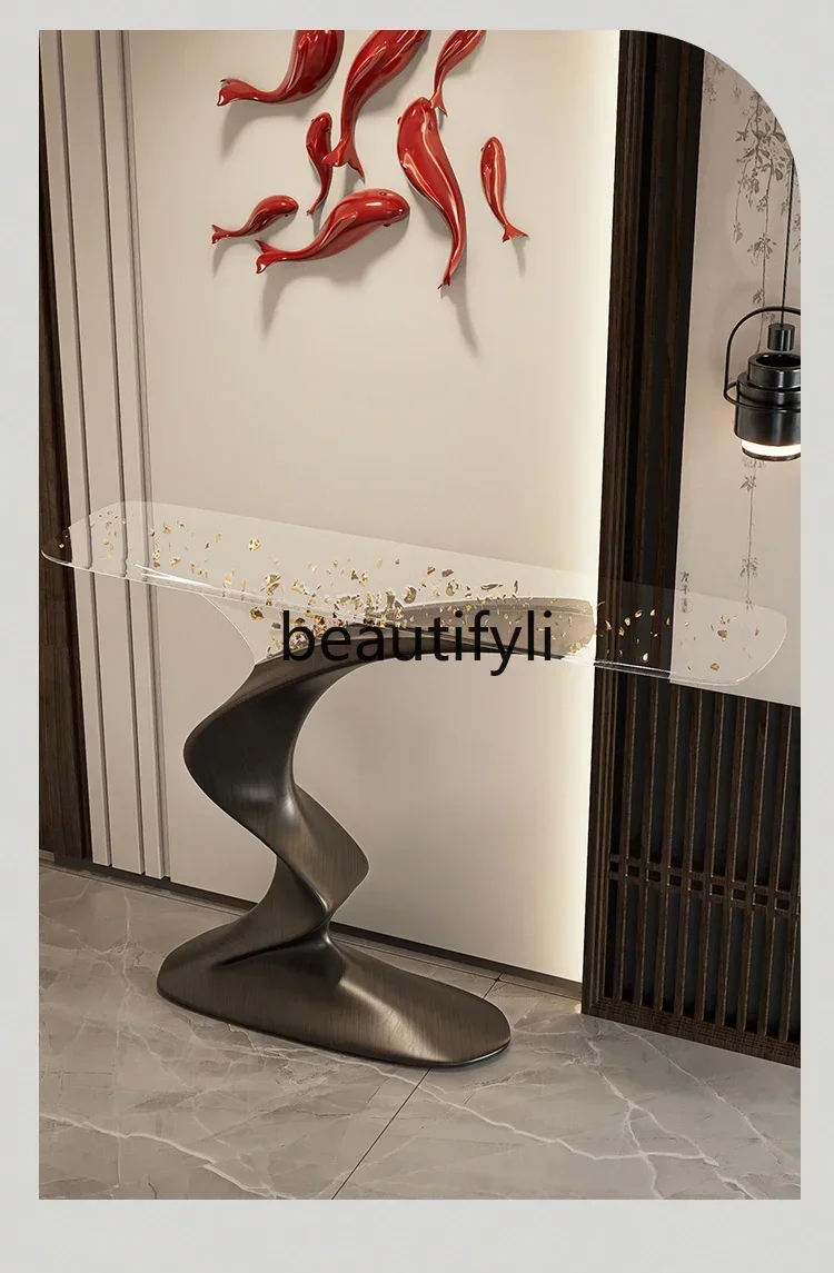 

Asmt14 New Original Welcome Pine Transparent Gold Foil Edition Entrance Table Light Luxury Advanced Art Entrance Table