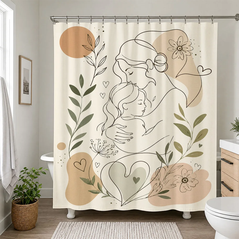Boho Watercolor Mother and Daughter Art Shower Curtain Bathroom Decor Nursery Shower Curtain