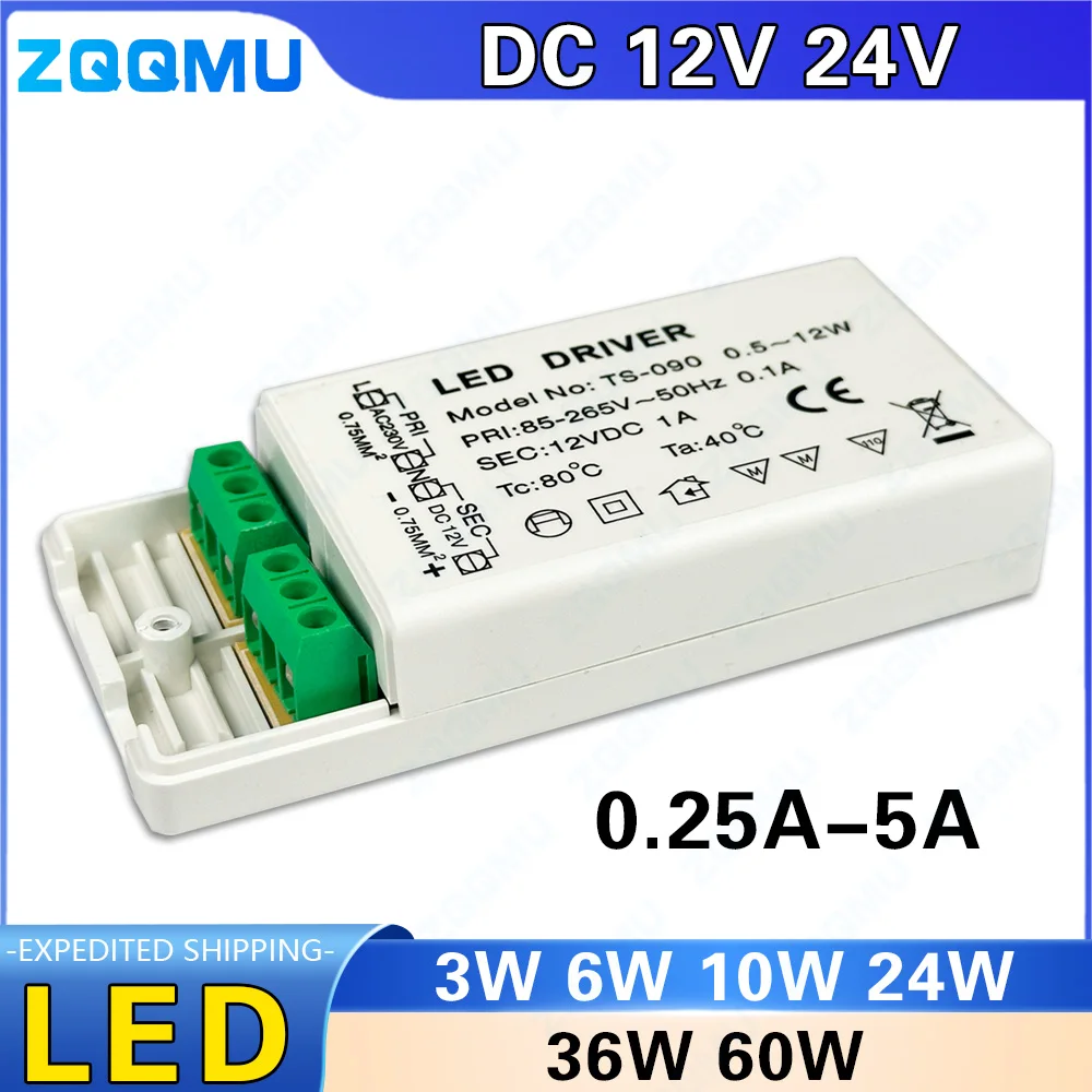 12V 24V LED Driver Transformer Power Adapter Suitable for 3W 6W 10W 12W 24W 36W 60W LED Bulb Light Strip Home AC220V to DC12V