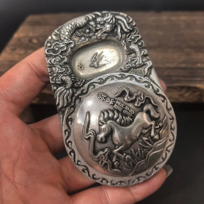 Antique-style aged silver-plated Eight Immortals , four treasures of the study, copperware, copper horse inkstone