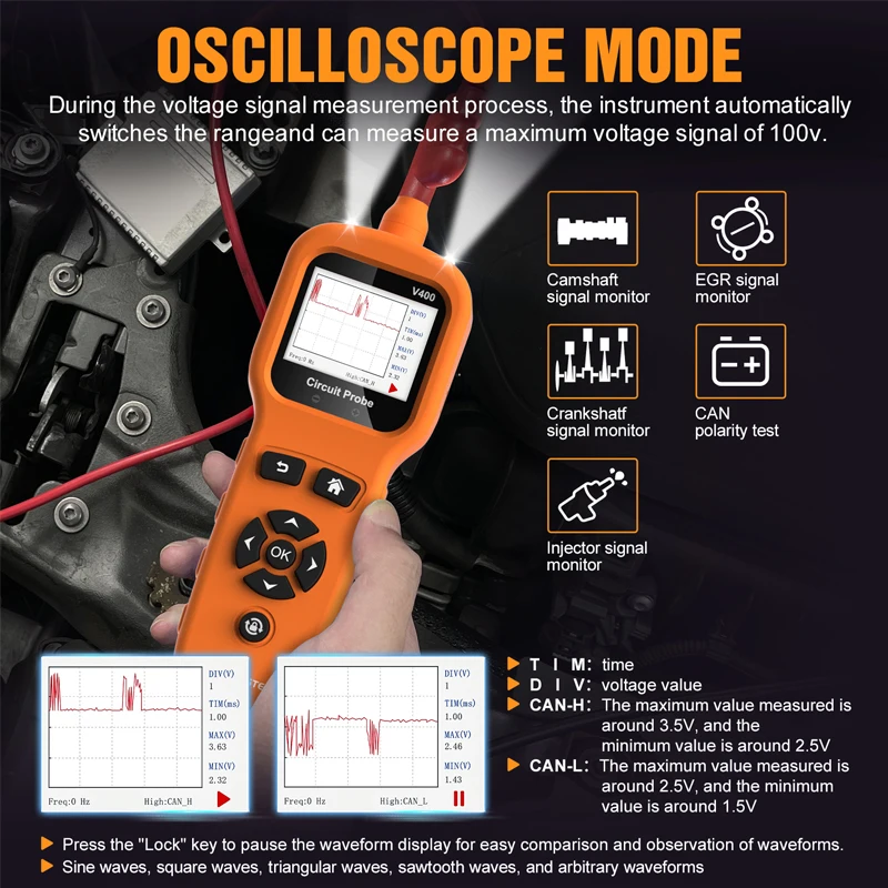 

OBDMonster V400 Car Circuit Tester Electric System 12/24V Battery Relay Injector Test Analyzer Tool with 2.4 Inch HD Screen