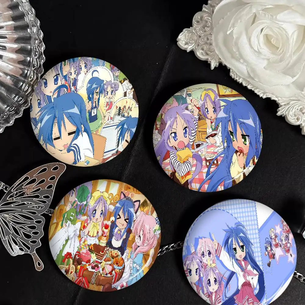 Anime Lucky Star Creative Pins Funny Faces Round Snap-in Brooch Badge Backpack Hat Accessories Jewelry Gifts