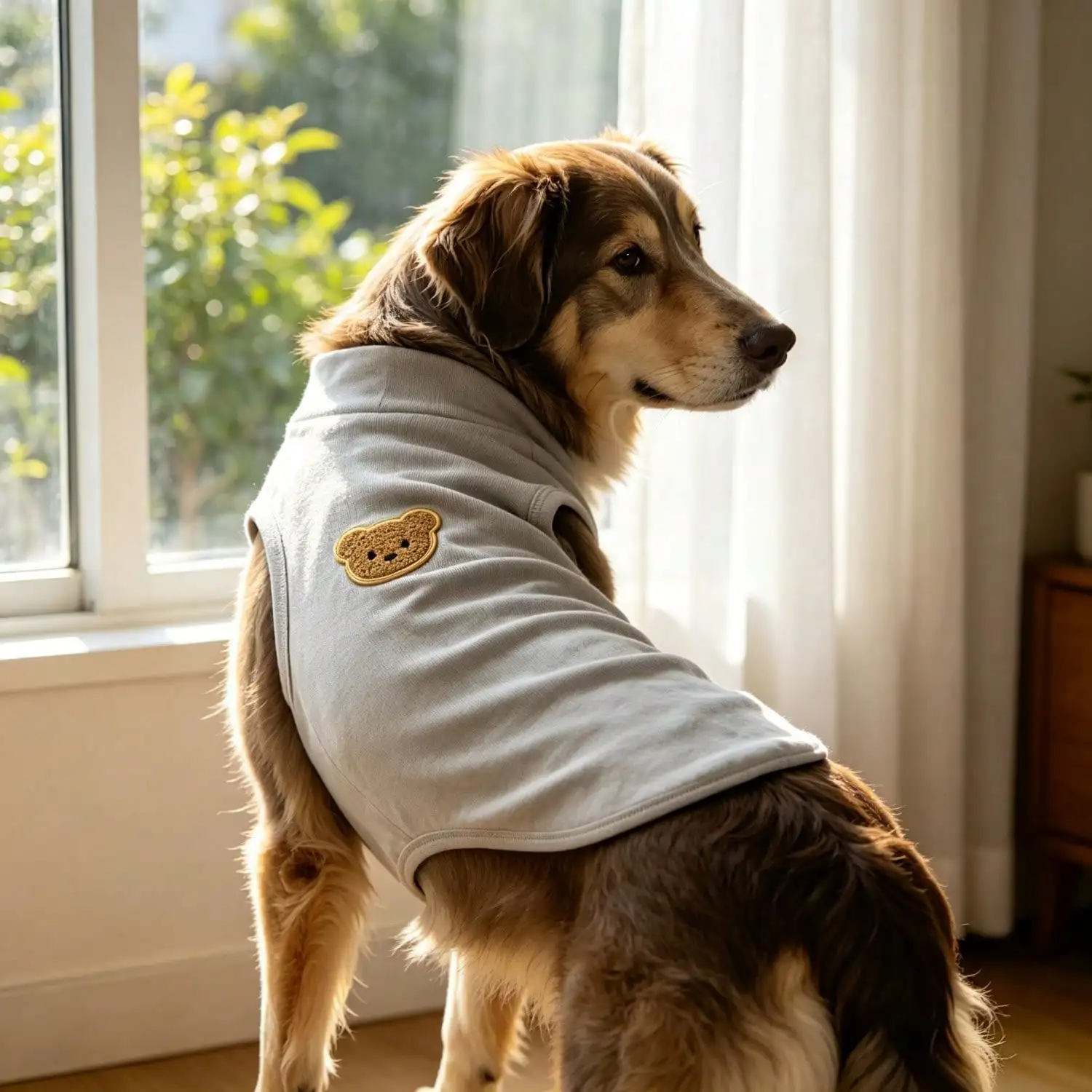 Ärmelloses Rollkragen-Hundeweste für große Hunde, weiche Strickkleidung für Haustiere mit niedlichem Bären-Applikationsaufnäher, warmes Hausoutfit – Detail 27