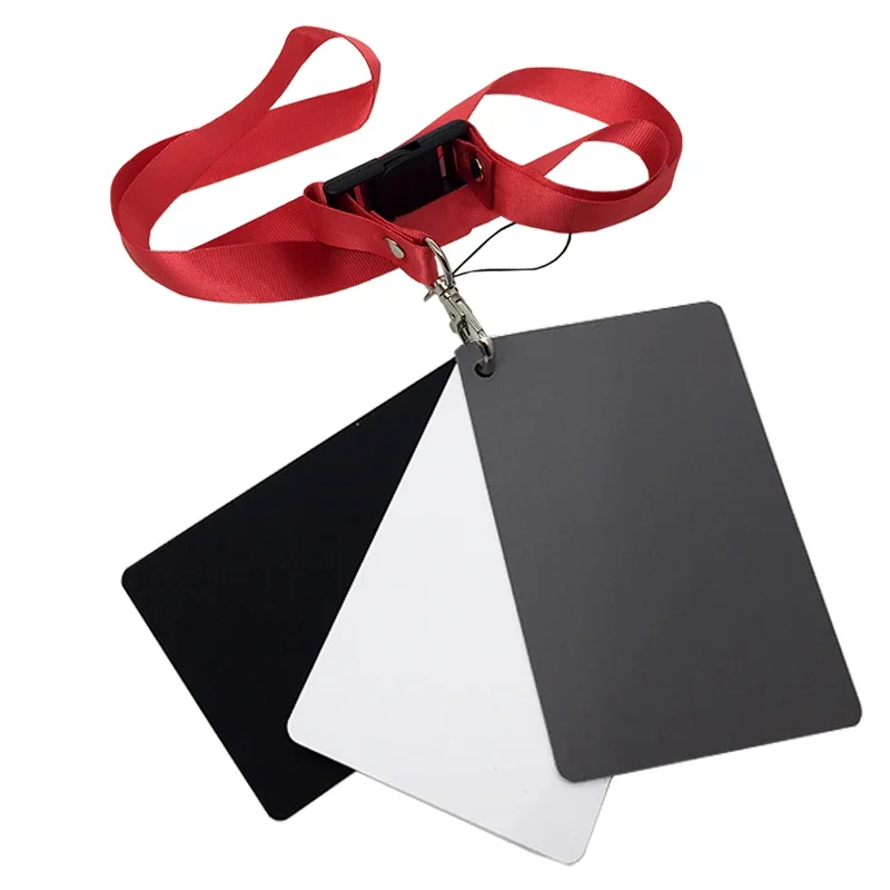 Digital Camera 3 in 1 Pocket-Size White Black Grey Balance Cards 18percent Gray Card with Neck Strap for Digital Photography