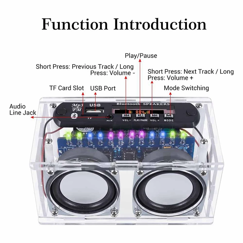 Kit altoparlante Bluetooth fai-da-te, funzione di registrazione Kit pratica di saldatura radio FM con spettro LED e telecomando